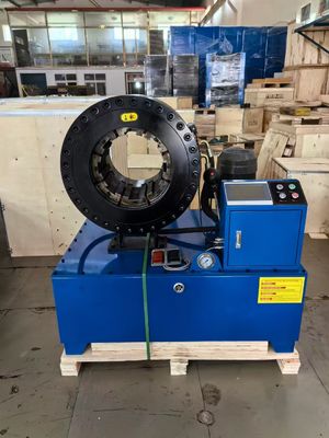 ৪ ইঞ্চি ১৬ ডাইস পিএলসি কন্ট্রোল সিস্টেম / সিএনসি / বাটন নীল রঙ ৬-১০২মিমি হাইড্রোলিক রাবার পায়ের পাতার মোজাবিশেষ ক্রাইম্পিং মেশিনের আকার ৮৫০*৫৩০*৯৮০ মিমি